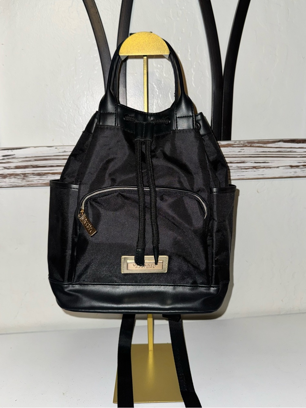 Versace Perfums black nylon backpack bag w gold hardware like new - Picture 1 of 15